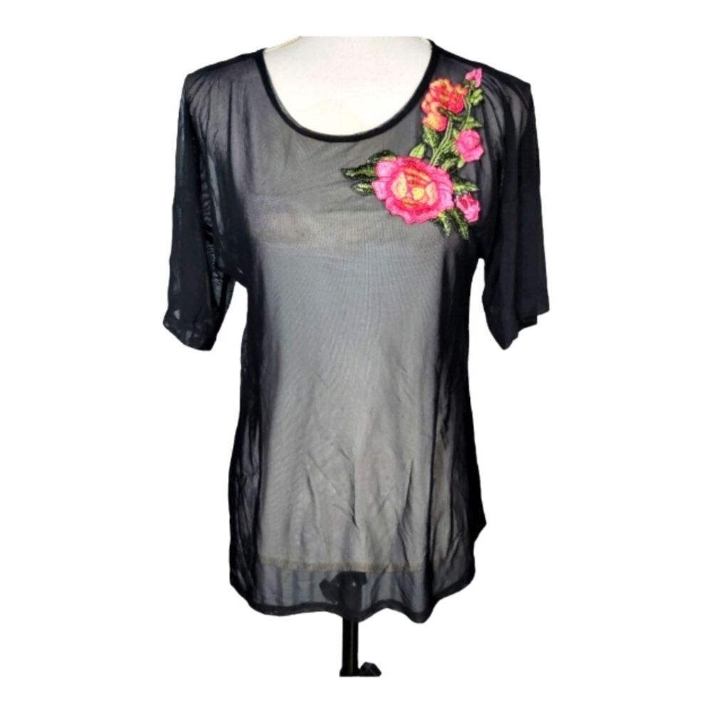 Black Sheer Pink Rose Top Potters Boutique S Pretty Black Sheer Mesh Embroidery